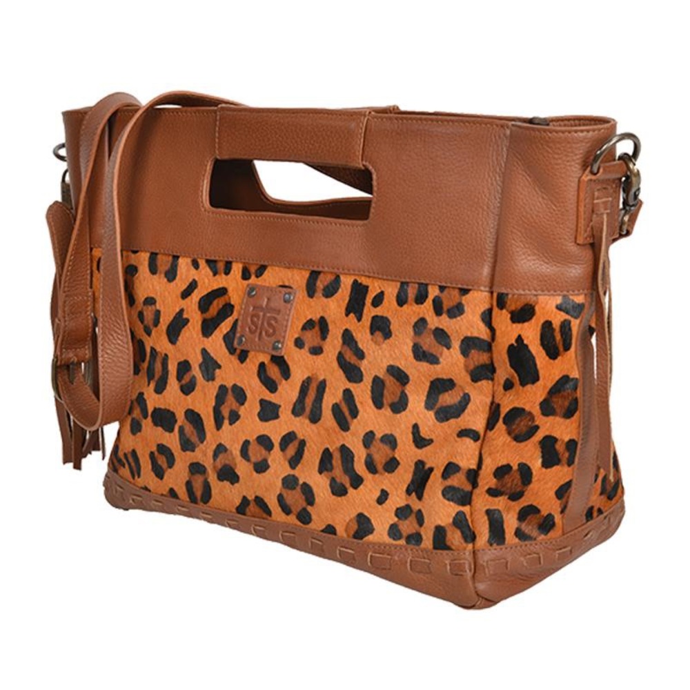 STS Ranchwear Leather Hair on Hide Leopard Flat Rock Tote